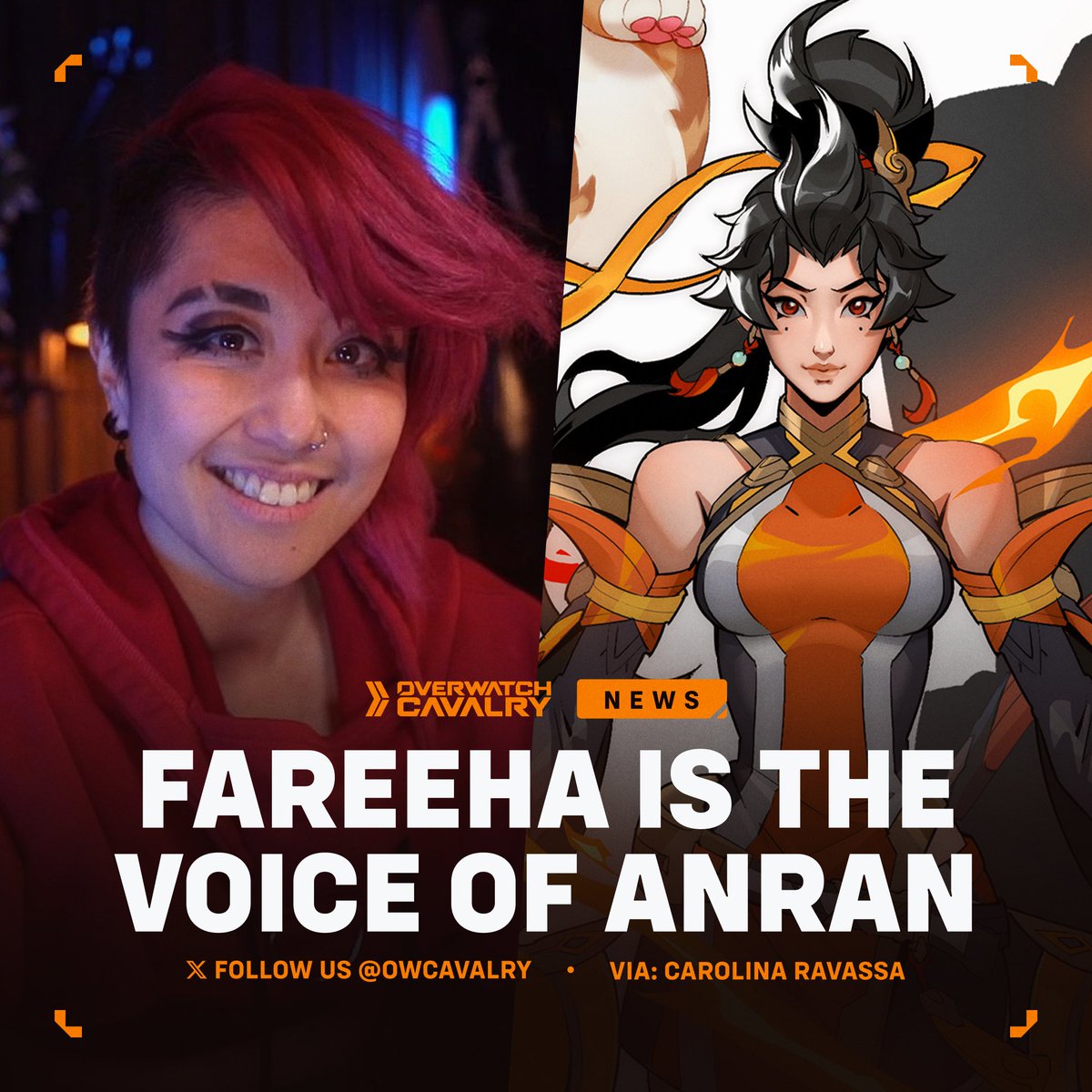 OWCavalry's tweet image. Welcome, @AskFareeha — the voice of Anran in #Overwatch 🎙️