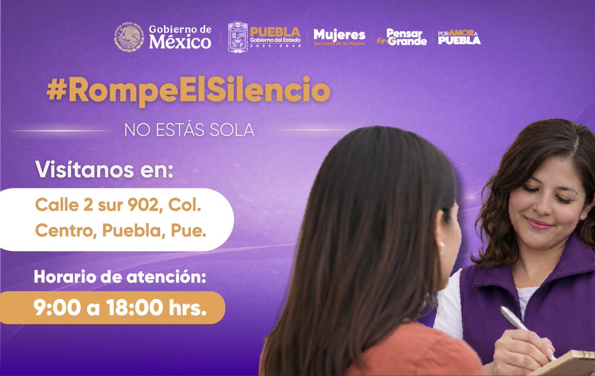 EnlaceNoticias1's tweet image. 😍#Nosotras te creemos...🗣️#Rompe el #Silencio, #NoEstásSola... La #Secretaría de la #Mujer está para 👥#Ayudarte... En casos de 😱#Emergencía, llama al ☎️#911TELMUJER. Línea Directa: 22 22 32 37 38, #Atención las ⏲️#24Horas. 🫶 #PorAmorAPuebla.