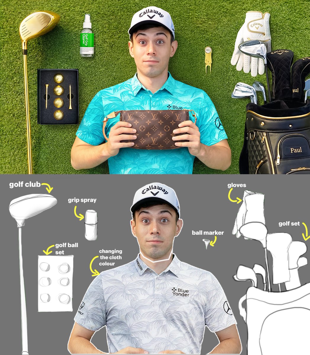 One of my Recent Thumbnails! 

Title - "I Tested  PREMIUM GOLF GEAR"  

Draft ➡️ Final Thumbnail 🪄