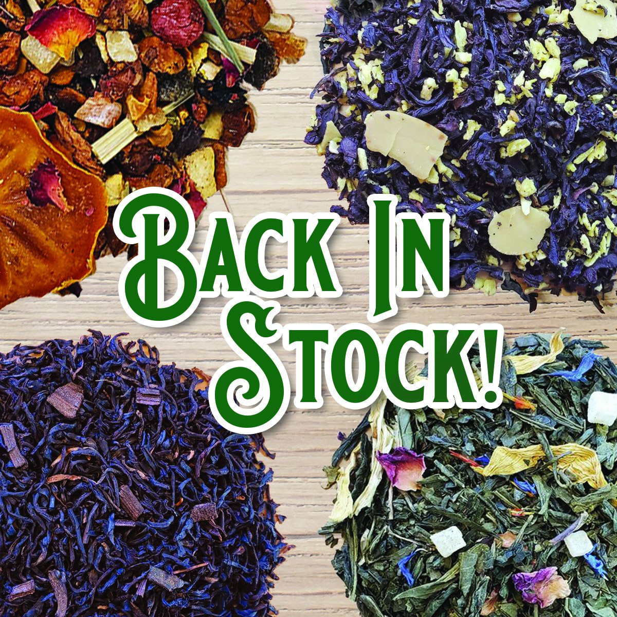 TeaAndAbsinthe's tweet photo. Back in stock now!
We’ve been sold out of some of our most popular flavors for almost two months (so many supplier and tariff issues, ugh). But they’re finally back! So if you’ve been missing Starry Night, Persephone’s Blend, Tardis 11, and Sundew, they’re on our website now! https://t.co/aqkuRwcQWt