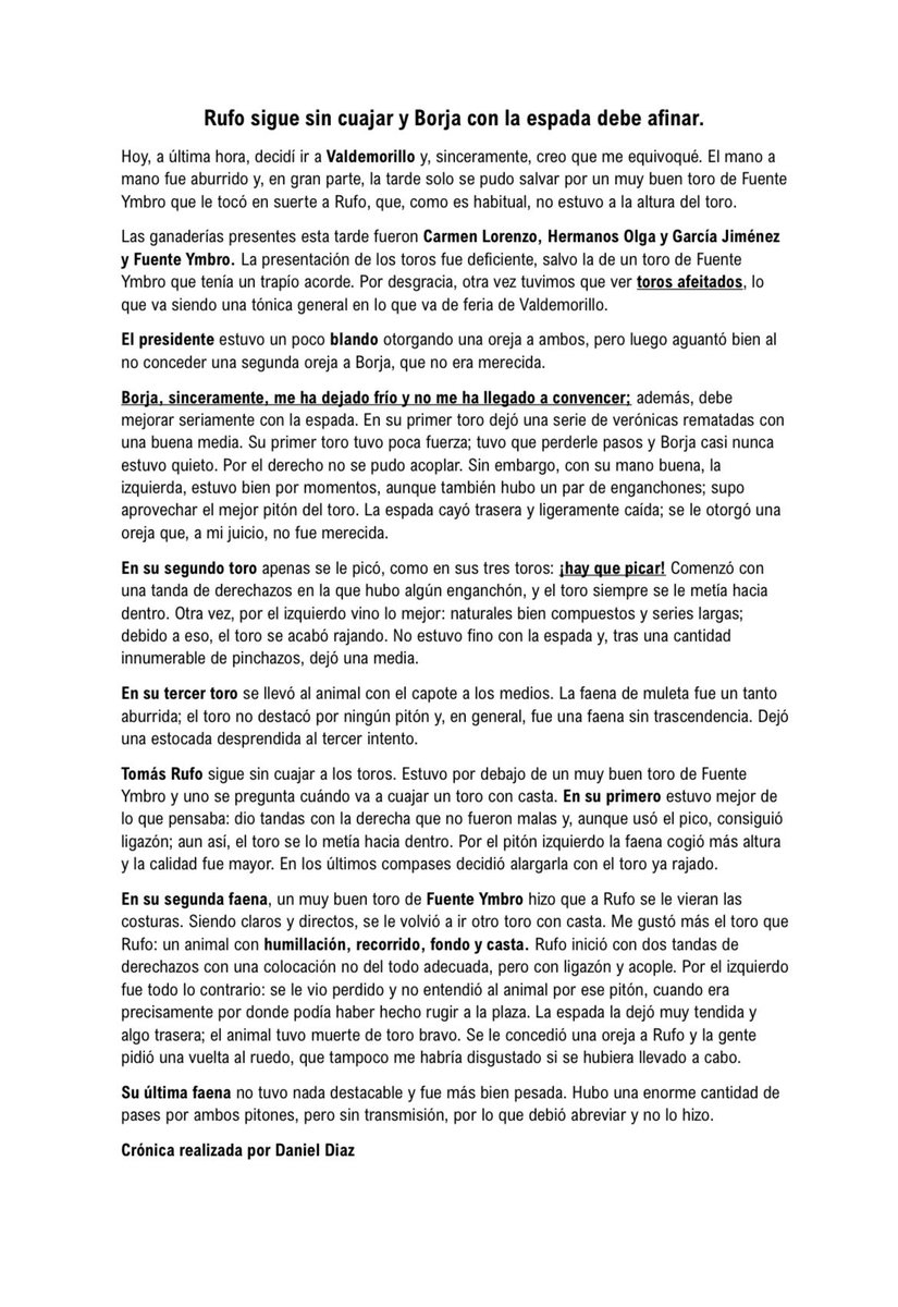 Mi crónica del mano a mano de hoy en Valdemorillo.