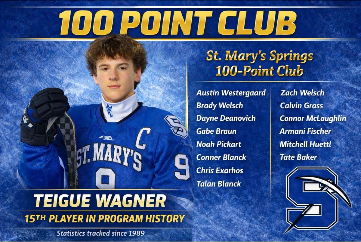 smsahockey's tweet photo. Congrats to Teigue Wagner on recording his 100th career point in today's win against Waupun! https://t.co/icUWxCCS4e