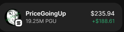 pricegoingupsol's tweet photo. Our Community has just send our DEV WALLET $200 worth of $PGU so that we can lock it!

A DREAM COME TRUE! 🚀🤑💰🔥

UP UP UP! 🚀🤑 #Solanamemecoin #SolanaGems https://t.co/wqwiGw8OFC