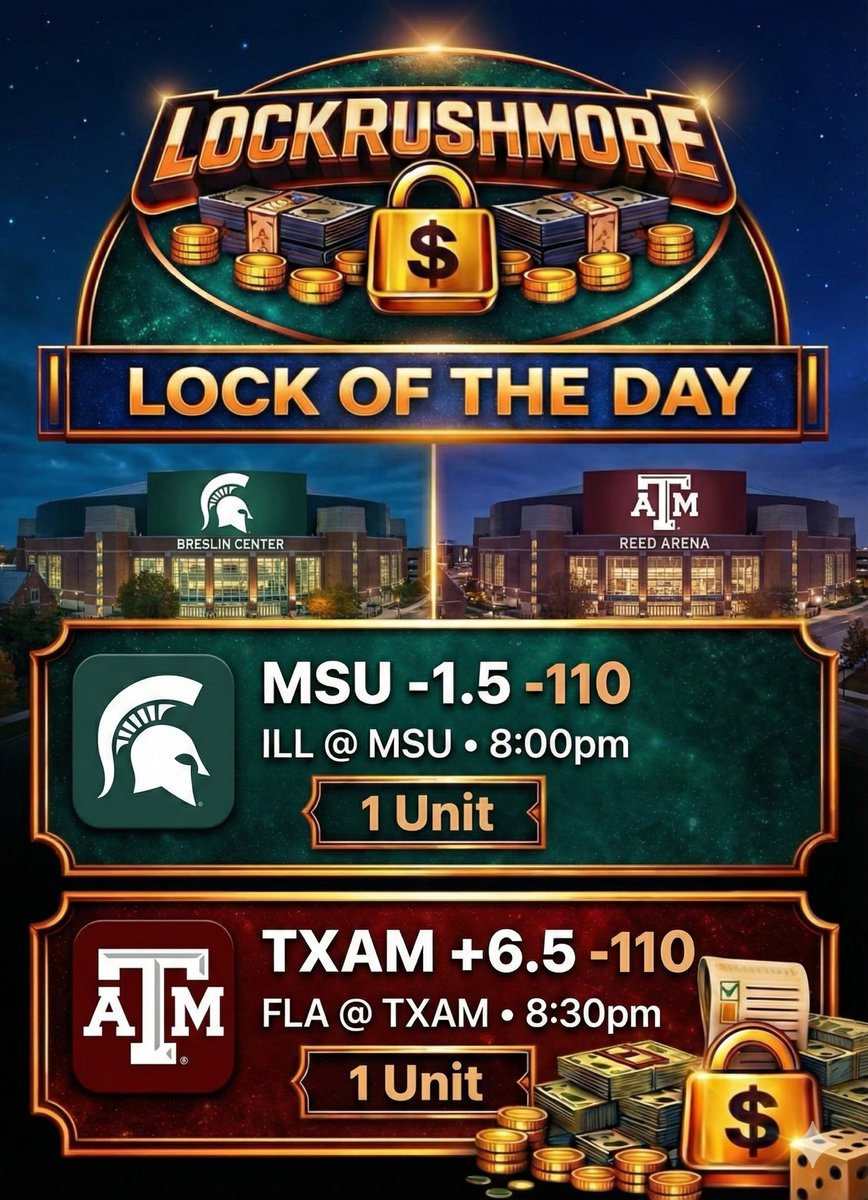 LockRushmore's tweet image. WE GOT TWO GAME LOCKS FOR YOU TODAY 🚨‼️

Illinois usually thrives off of offensive rebounding and 3 point shooting, converting off second chance points. Michigan State’s rebounding and aggressive defense will throw off Illinois’ offensive consistency. 🔥

Florida’s offense…