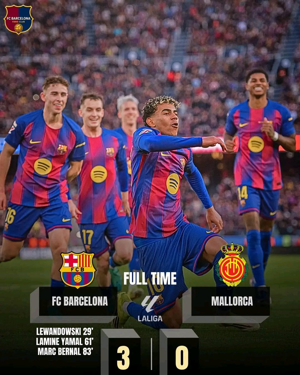 Nathanalnd54119's tweet photo. FT: FC Barcelona 3-0 Mallorca! 

Super Barça 😍😍
Visca Barça 🔥💪. https://t.co/ubYSyp81F4