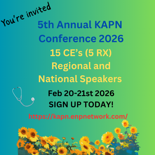 SusanHofmannNP's tweet photo. @KansasKAPN ✨️KAPN 5TH ANNUAL CONFERENCE IN 2 WEEKS!

♦️ Students welcome!
 ◾️ 2 Workshops
♦️ 15 CEUS  (5 RX)
 ◾️ Connect, update, &amp; network with your NP colleagues!
👀  See you there! https://t.co/We6vDjM4Wa
