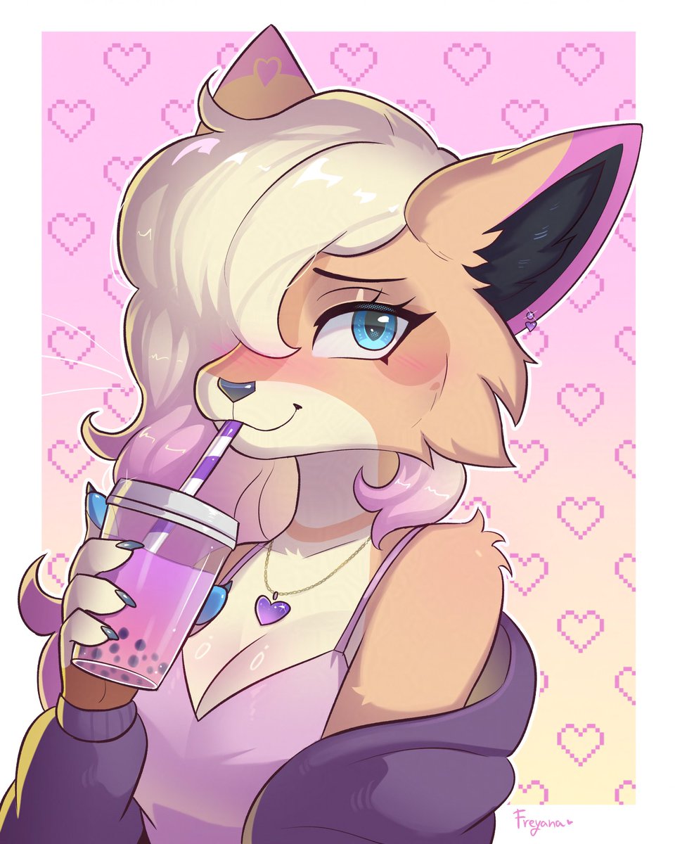 Kitty enjoying some boba 💜