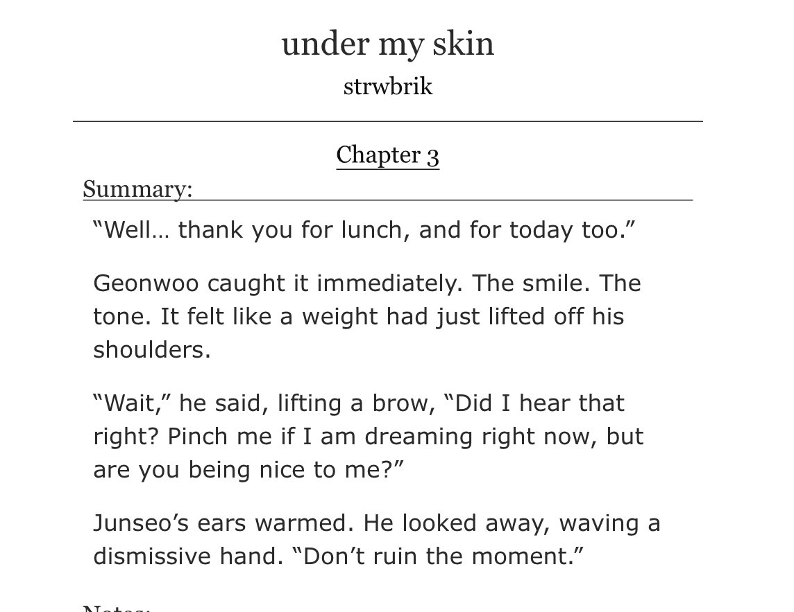 strwbrik's tweet photo. under my skin (chapter 3)

🧴 geonseo 
🧴 3.1k (7.8k in total)  
🧴ao3: https://t.co/8FDB9kH9x7 https://t.co/DEBA8owQtz