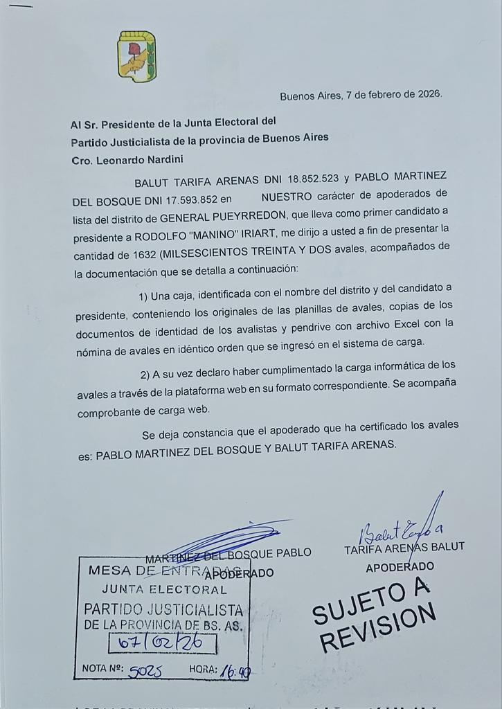 #Cumplimos 
<a href="/PMarplatense/">Peronismo Marplatense</a> ya esta ingresada nuestra lista en la Junta Electoral <a href="/PjBonaerense/">Pj Bonaerense</a>  Ahora vamos a representar a todos los y las compañeros con <a href="/ManinoIriart/">Rodolfo Manino Iriart</a> Presidente y <a href="/ejn62/">EDUARDO J. NIELLA</a> Primer Congresal #TodosUnidosTriunfaremos ¡Viva Perón carajo!✌️🇦🇷