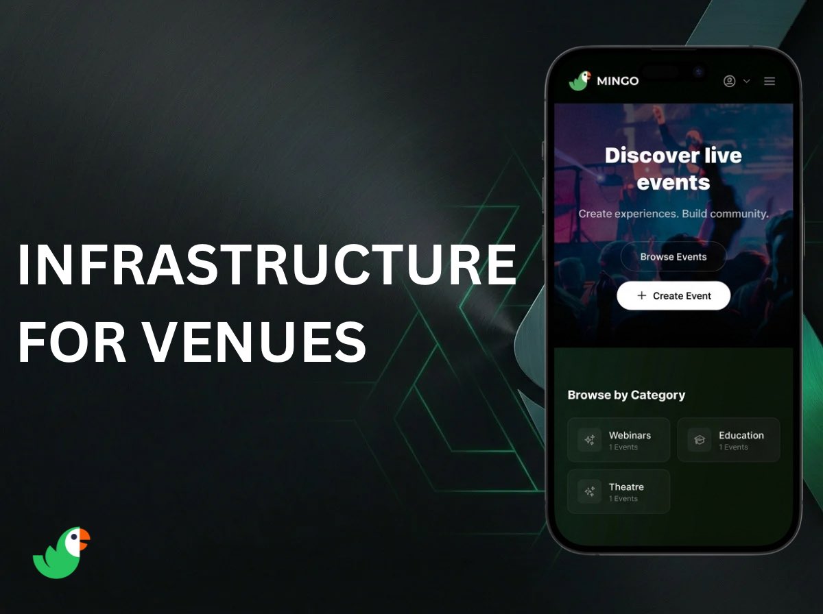 mingoapps's tweet photo. Infrastructure for venues.

MINGO offers lower fees, fast setup, and reliable ticketing for venues, events, and organisers who want simpler operations and better margins.

Introductions are rewarded.

events@mingo.com https://t.co/P9Cuh4xoW1