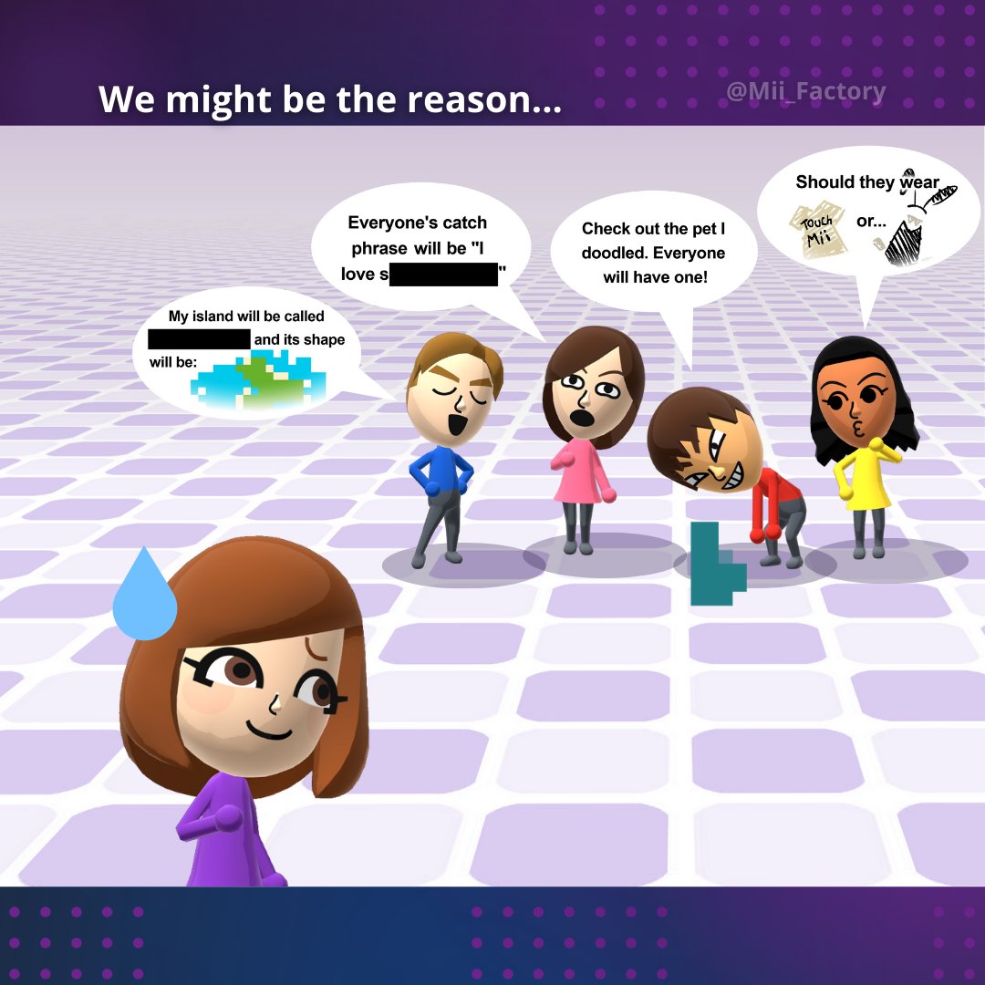 Mii_Factory's tweet image. Our humble interpretation about why Nintendo won't allow sharing images, Mii Characters and other customized items via Internet for #TomodachiLifeLivingTheDream