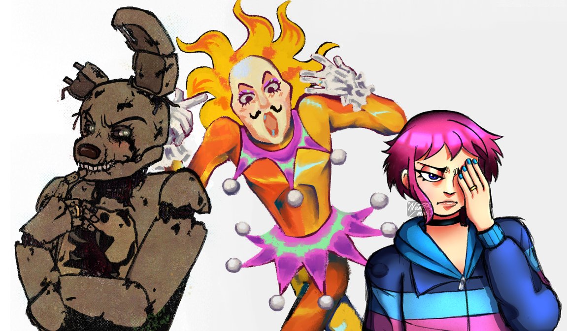 KruegerFezkar's tweet photo. Art collab con mis amigos, dibujamos sin decirnos que personajes dibujariamos, todo fue sorpresa hasta mostrarnos los resultados finales, skdka. https://t.co/WTYNWNk5wA