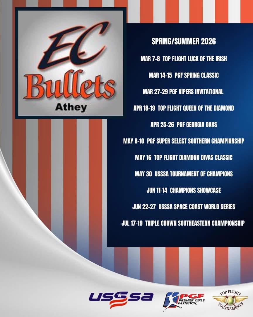 ecbulletsathey's tweet photo. Spring/Summer 2026 schedule. Ready to get out on the fields. https://t.co/zCzl3NT4Dz