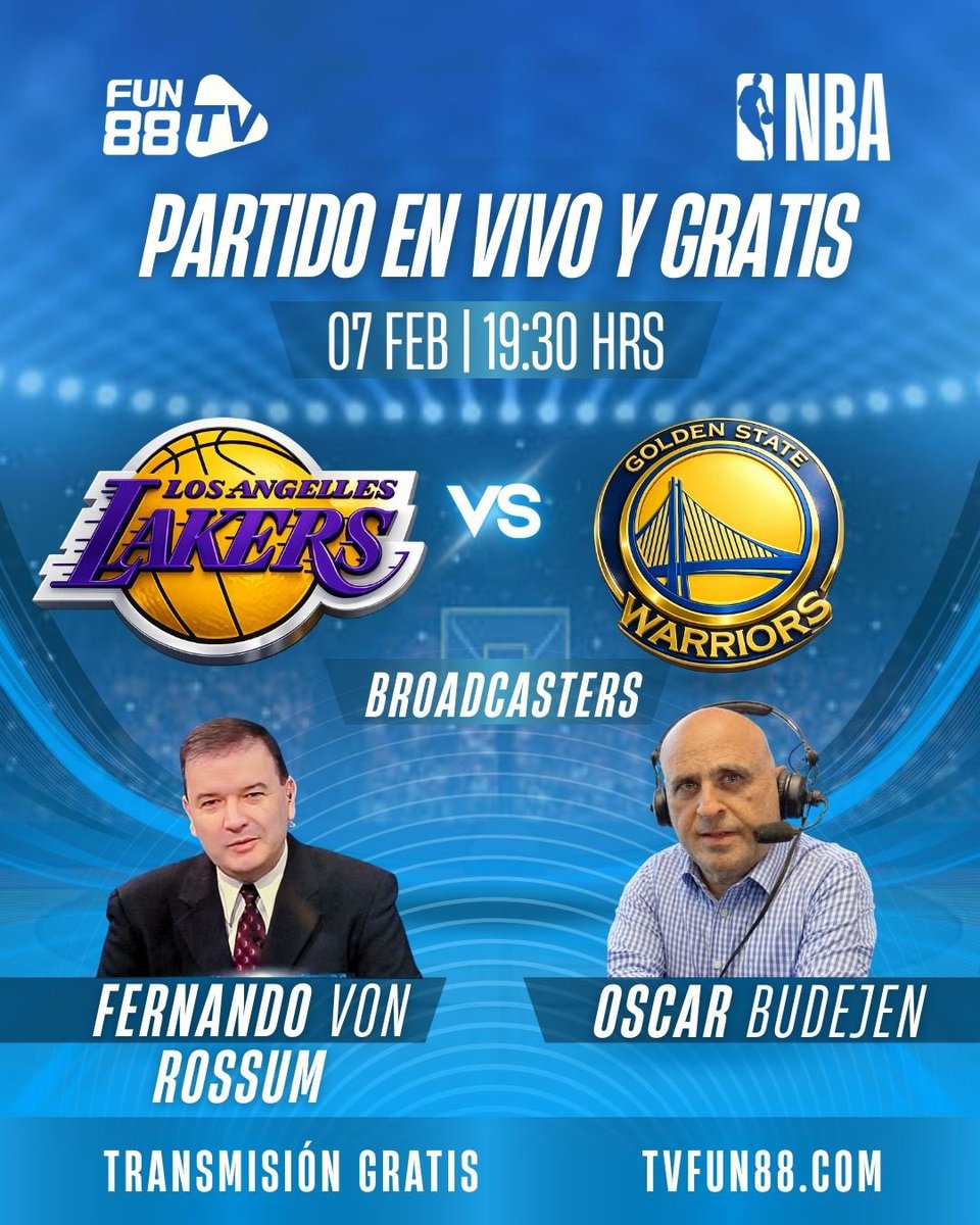 fvonrossum's tweet photo. SΓBADO DE #NBA π EN VIVOβΌοΈ
WARRIORS π LAKERS
#DubNationΒ Β π #LakeShowΒ Β
ποΈ @fvonrossum @OscarBudejen
π π²π½ 19:30
SINTONIZA AQUI ππ
π»π± https://t.co/Sr4Sn3PB70
#FUN88TV #Lakers #Warriors @fun88mexico
πΈπTe regalamos $88 pesos solo por registrarte hoy.
=> https://t.co/KDKC6gHnj7