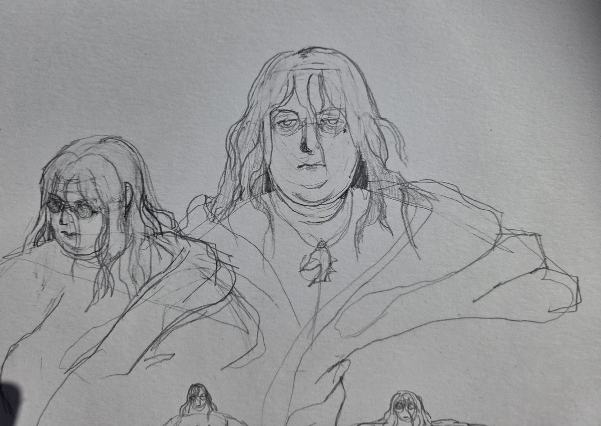Preliminary Ynemos sketches. He's supposed to look kind of owlish.