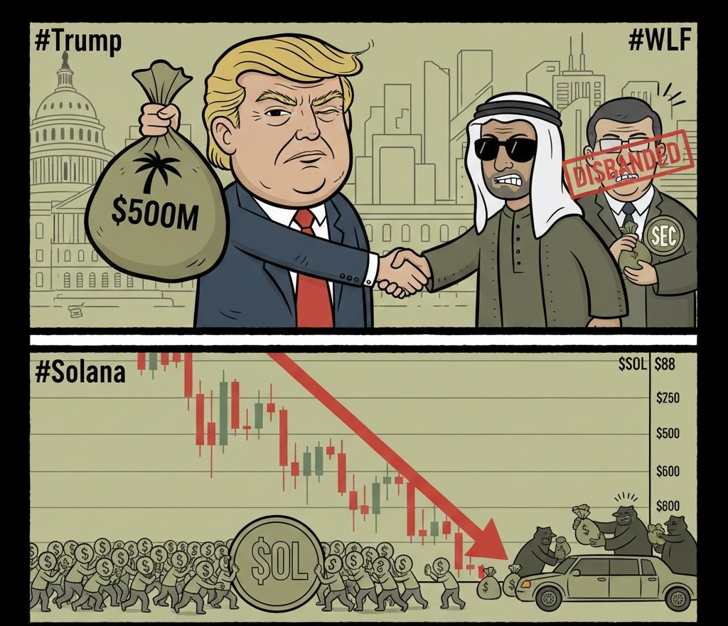 World Liberty Financial getting $500M from the UAE while the SEC disbands its fraud unit... 🏛️🤡
​The "Strategic Reserve" was never for you. It’s for the insiders. Keep buying $SOL at $88 while they dump. #Solana #Trump #WLF