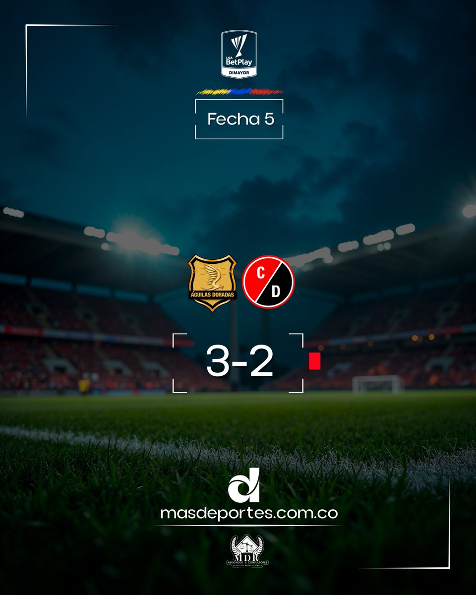Cúcuta pegó primero con goles de Luifer Hernández 12’ y Lucas Ríos 31’, pero Águilas reaccionó rápido antes del descanso con Jorge Luis Rivaldo (33’).
En el ST: Jorge Obregón 48’ igualó el partido y Rivaldo (50’) firmó su doblete para sellar el 3-2.