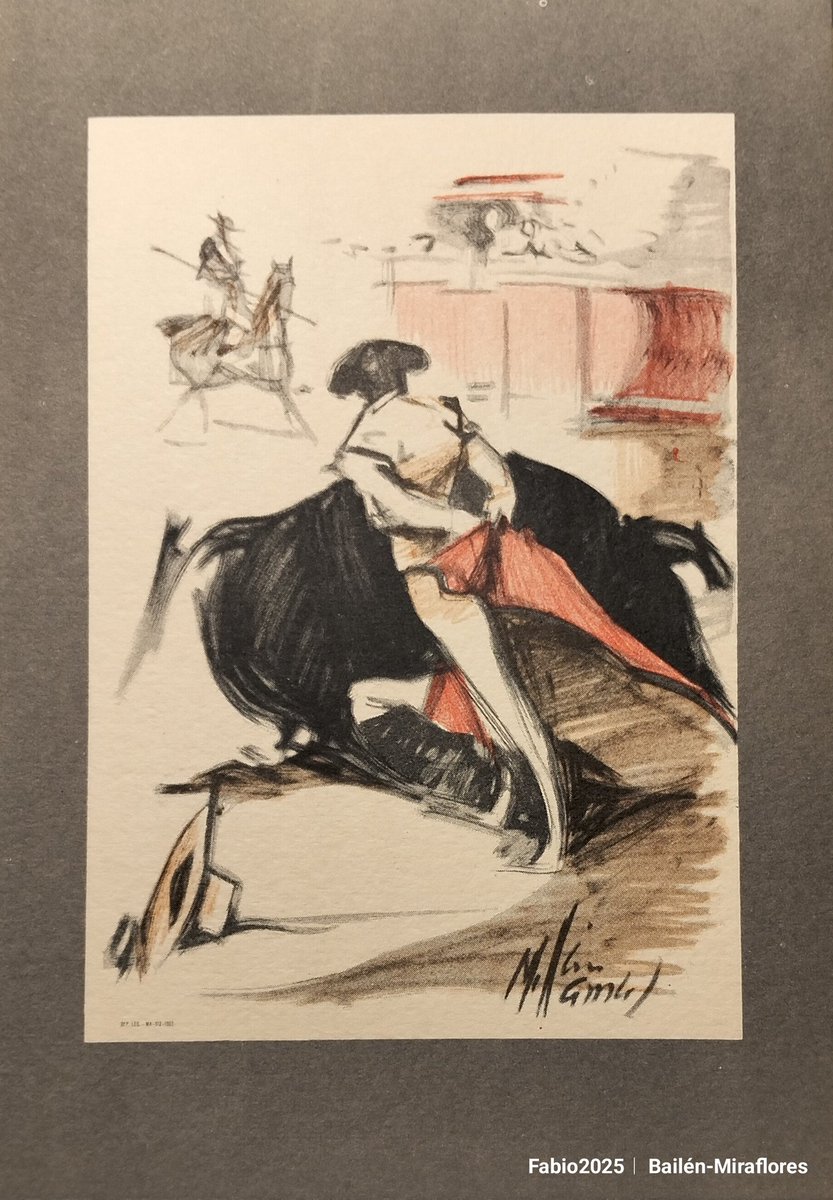 Litografía de 1963 
Representa en el turno de quites el torero capoteando por gaoneras, ambos brazos sujetan el capote por detrás de su cuerpo. Para rematar este lance al se suelta una mano y se abre el capote para que el toro salga de la suerte.
Una reliquia taurina.