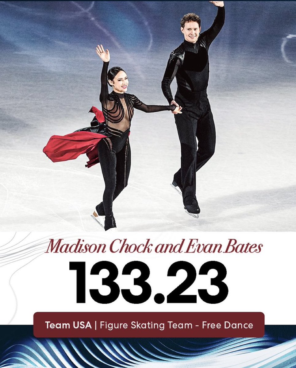 G__Tweets__'s tweet image. The performance by Team USA’s Madison Chock &amp;amp; Even Bates,  was absolutely phenomenal.

They flow with each other effortlessly. From their technical components, elegant flair, to their stunning performance. A gold medal team for USA!🇺🇸🥇