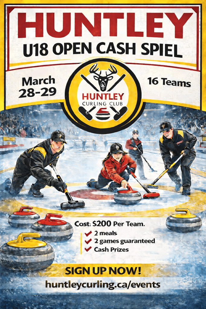 Another upcoming bonspiel happening at Huntley in March is our U18 Open Cash Spiel, happening March 28 &amp; 29. 
Registration now open at huntleycurling.ca/events.