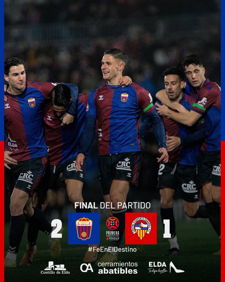 🔵🔴 ¡Qué victoria del <a href="/CD_Eldense/">CD Eldense</a>! El Deportivo derrota al líder y Elda sueña con todo. El liderato, a un partido. Y el golaveraje ganado respecto al Sabadell. Las vueltas que da la vida, <a href="/_nachoquintana/">Nacho Quintana</a> es el héroe con su doblete. Se lo merece por todo lo que trabaja. Ilusión