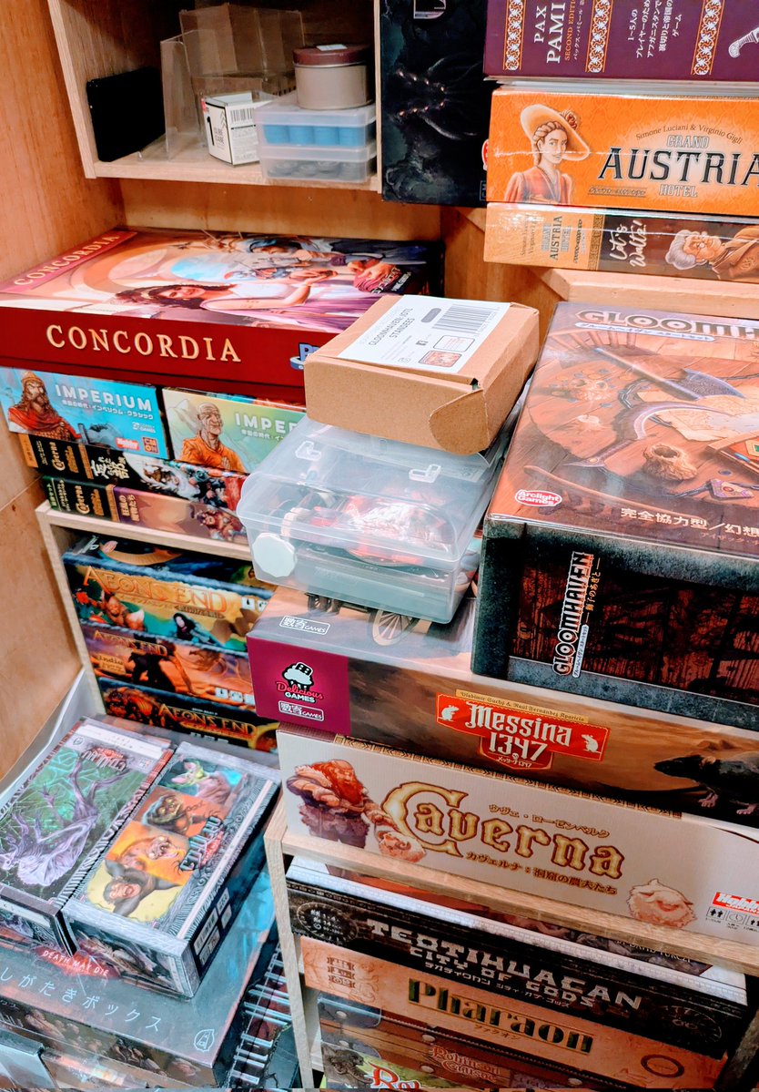 ボードゲーム唯一不満なのは、ルール忘れること。あんなにのめり込んだのに、また覚え直すのかと思うと、棚にそっと戻しちゃう。直近購入作くり返し遊ぶか、新作に手出すかの両端に走りやすいのも、単にこの反動では？と時々冷める自分がいる