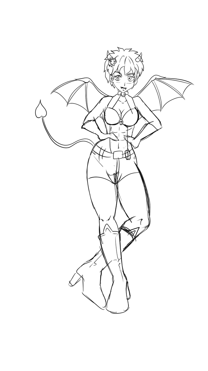 HazardDraws's tweet photo. Idea rápida del próximo dibujo de mi OC, Rei Murasaki... 
#OC #DigitalArt #ReiMurasaki #SakuraKasugano
Ah, el Lore del personaje es que es una Idol y Cosplayer. En este dibujo llevará un traje de diablilla. https://t.co/NKmaGIlazg