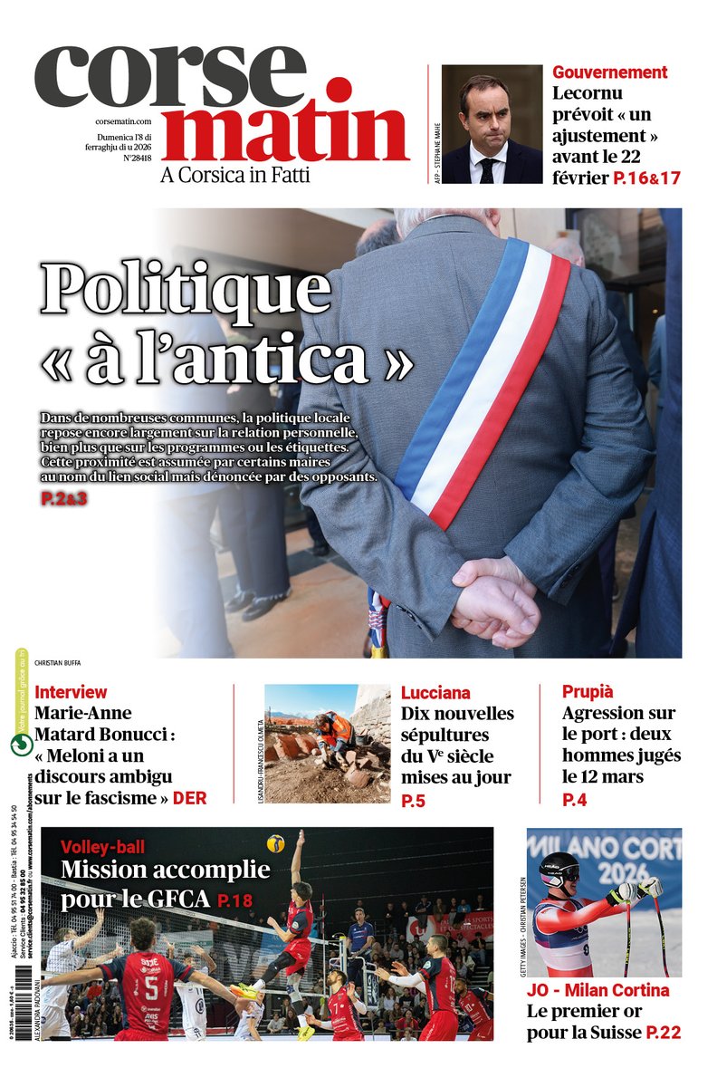 Corse_Matin's tweet photo. A la une de Corse-Matin du dimanche 8 février
https://t.co/4yN9WAeJJf https://t.co/2VdvinVkQP
