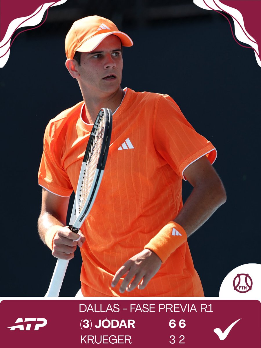 ✅  Rafa Jódar debuta con victoria en la fase previa del ATP 500 de Dallas. 
💪🏻  El joven madrileño derrotó a 🇺🇸  Mitchell Krueger y se jugará este domingo frente 🇺🇸  Murphy Cassone un puesto en el cuadro final.