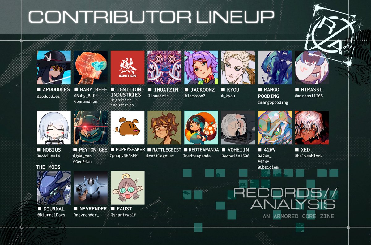 ▫️▫️▫️CONTRIBUTOR LINEUP▫️▫️▫️

The RECORDS//ANALYSIS team is proud to introduce the full lineup of talented Ravens who will contribute artwork bringing the world of Rubicon-3 to life. 

Please stay tuned for book preorders opening next month. ALLMIND exists for all mercenaries.
