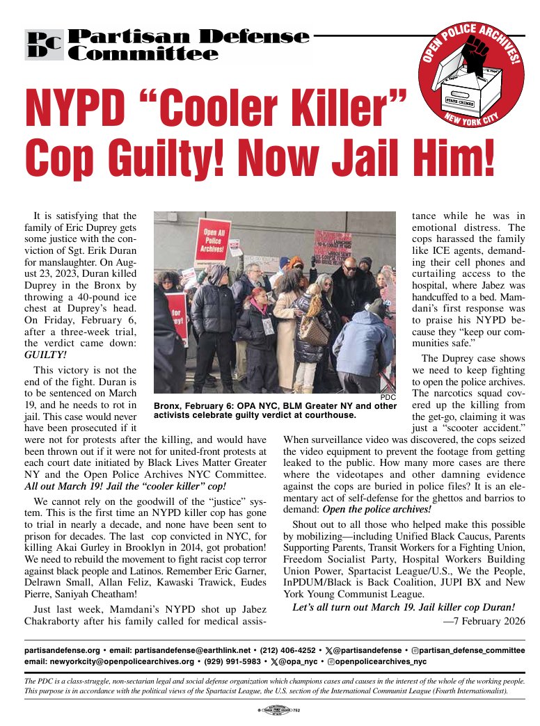 NYPD "Cooler Killer" Cop Guilty! Now Jail Him!
Partisan Defense/Open Police Archives NYC statement