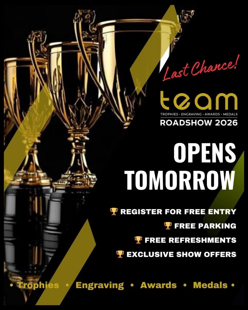 ✨1 day to go! 📷Last chance to secure your place? 📷#trophies, #engraving, #awards and #medals Free entry if you Register now: teamroadshows.com/registration #teamroadshow #print #personalisation #lasercutting