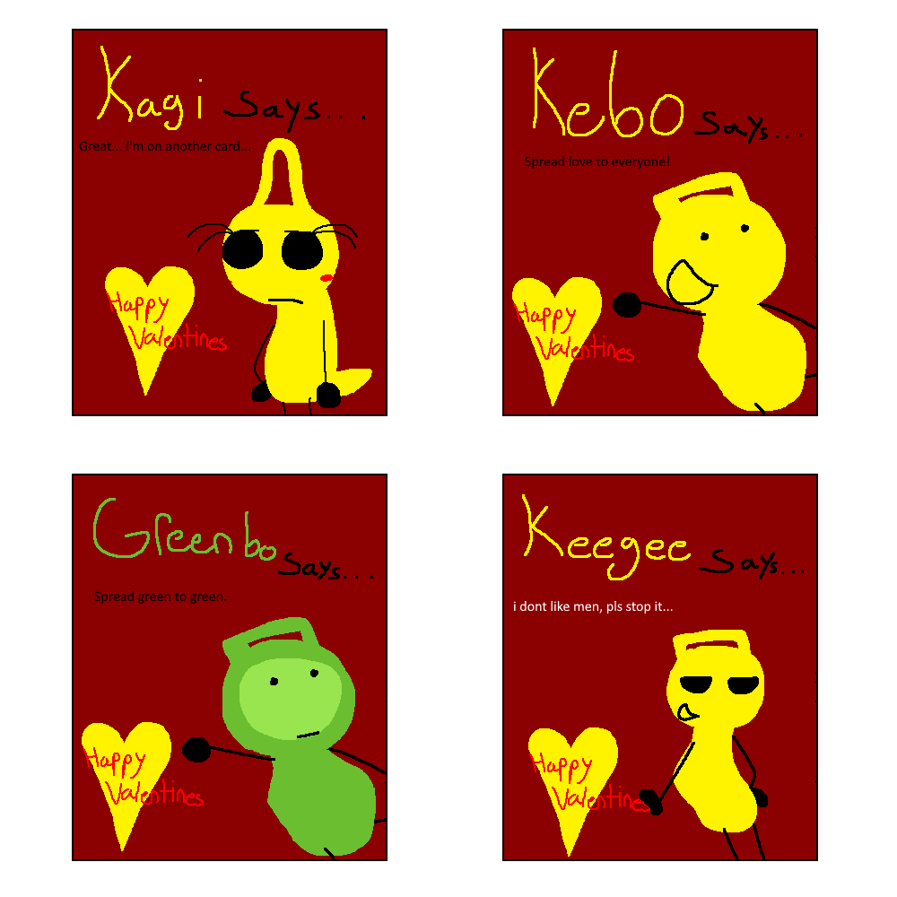 KeyGirlGame's tweet photo. well that was fun, heres some valentines cards we made! with captioning help from the discord! give them to your loved ones, hated ones, and other ones https://t.co/QfNcy4mnzJ