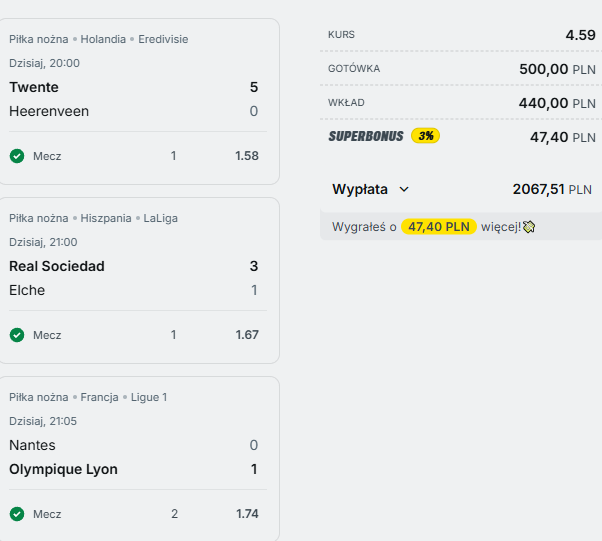 Lyon potrafi zapewnić emocje, aczkolwiek nie takie jakie akurat człowiek by chciał, ale najważniejsze że dowieźli wynik mimo grania w osłabieniu od 61 minuty i doliczeniu przez sędziego aż 9 minut 🙃
#Superbet
