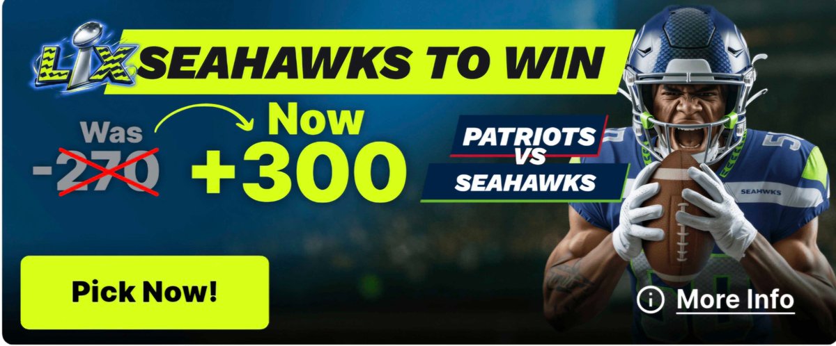 ThrillzzOnX's tweet image. Who you got tomorrow? 

Check out our New Customer Offer **Superbowl MEGA ODDs BOOST** ---&amp;gt; 

🚨🚨 Seahawks to WIN was ❌-270 ❌ NOW  BOOSTED to +300!!! 🚨🚨