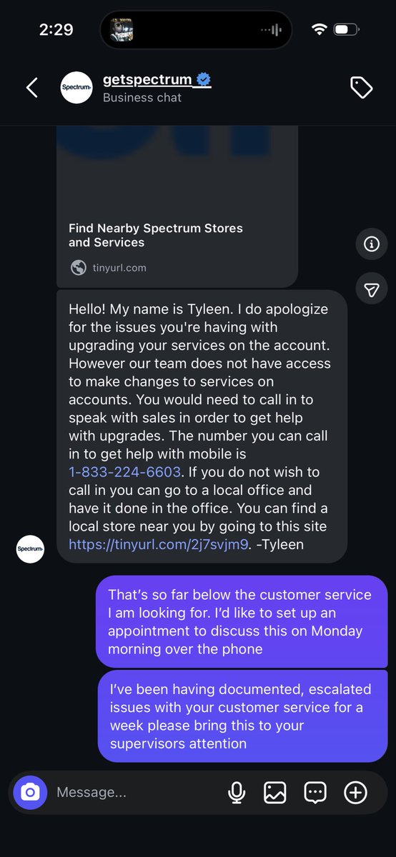 blakeruns's tweet photo. @GetSpectrum despite your terrible customer service I’m considering/trying to upgrade two devices and extend my relationship but the website experience problems and now this. WHAT CAN YOU DO FOR ME? @ATT @VerizonSupport https://t.co/KKbci7q3JJ
