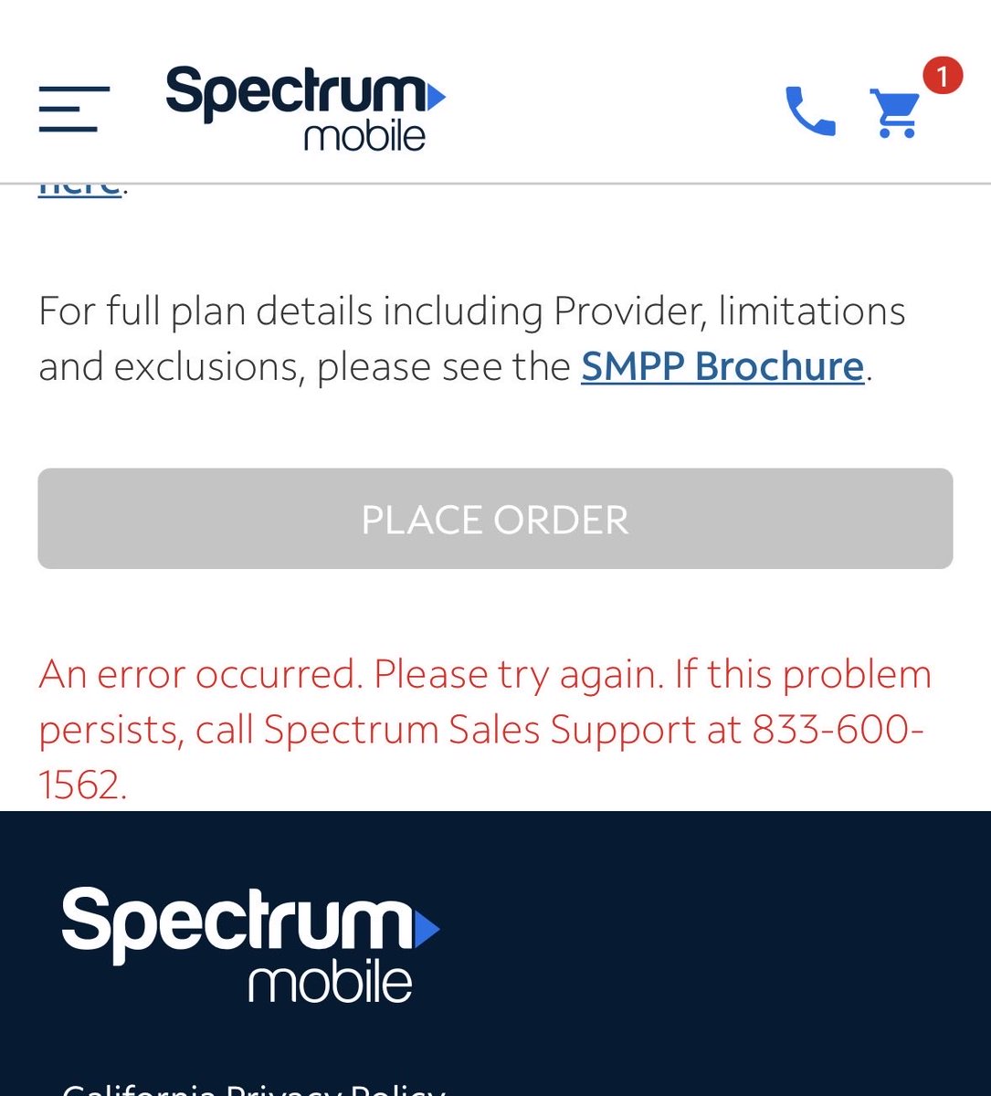 blakeruns's tweet photo. @GetSpectrum despite your terrible customer service I’m considering/trying to upgrade two devices and extend my relationship but the website experience problems and now this. WHAT CAN YOU DO FOR ME? @ATT @VerizonSupport https://t.co/KKbci7q3JJ