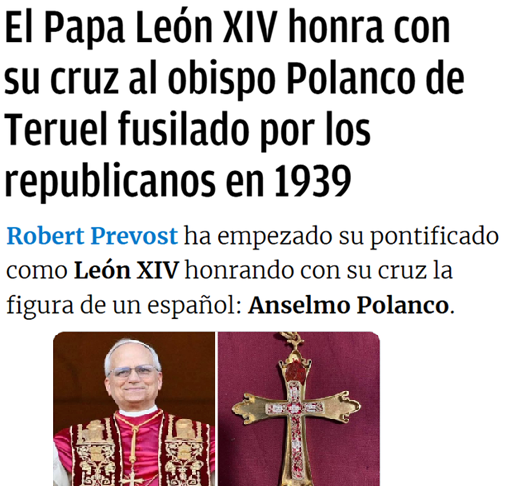 #TalDiaComoHoy de 1939 Anselmo Polanco fue torturado por republicanos, le dispararon y antes de morir lo rociaron con gasolina y lo quemaron vivo

En 1994 Juan Pablo II lo declaró mártir y León XIV lo recordó el primer día de su pontificado.

Memoria Histórica que no verás en TVE