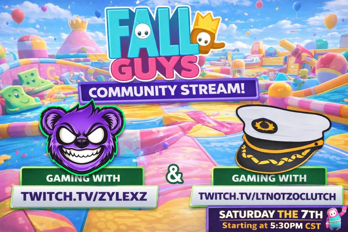 Zylexz's tweet photo. COMMUNITY DAY! #FallGuys 

Private Lobbies w/ Chat!

🔴 LIVE → [https://t.co/TgZDYHX8Pi] https://t.co/FKXFpC2MhR