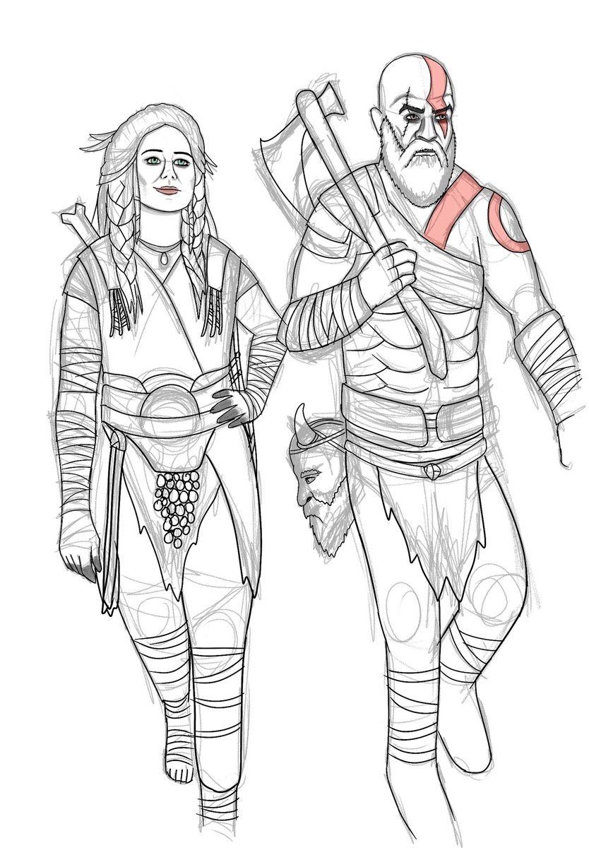 The_Emilala's tweet photo. Did a quick sketch to see how well @RamboDonkeyKong and @DanielleBisutti would look together as Kratos and Freya in the Amazon series 😁@PrimeVideo we all want her back in the role, please consider it 🥲🙏
#Teamfreya🦅❤️‍🔥⚔️👑 @RonDMoore https://t.co/JRBPFRIg3Q