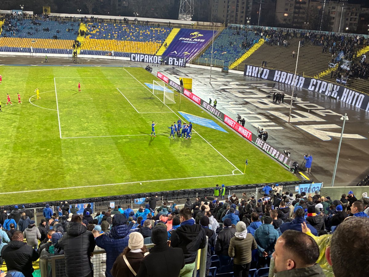 Ash_6899's tweet photo. Levski Sofia 3-1 Botev Vratsa. Top of the league and impressive to watch, backed by a solid hardcore ultra group. Lashed down and puddles aots. Up the Levski #groundhopping https://t.co/r7Hjqb9rfn