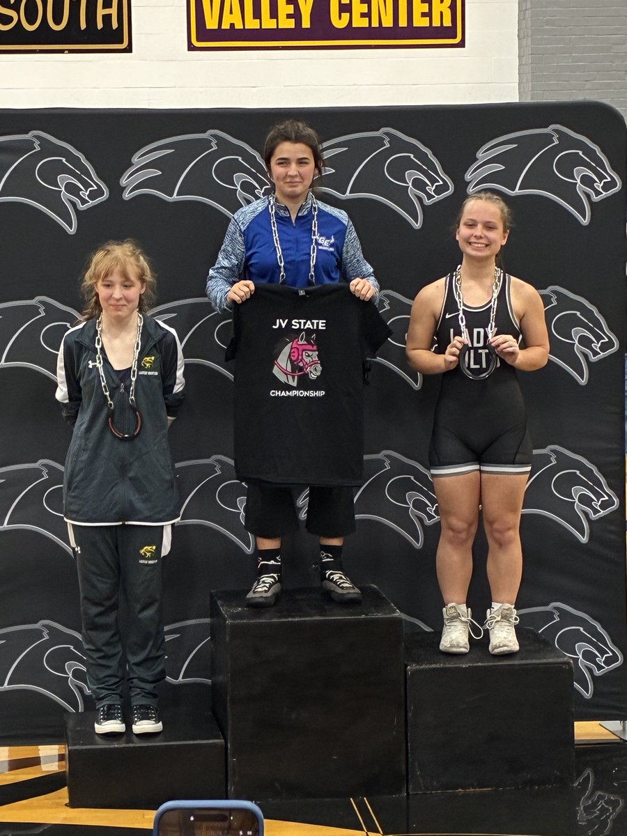 GEwrestling's tweet photo. Ileana Toney and Jade Valenzuela are your 2026 JV State champs!  Runner up finishes by Myla Bridgewater and Pyper Walker! Way to go ladies! https://t.co/2jolW1cmVM