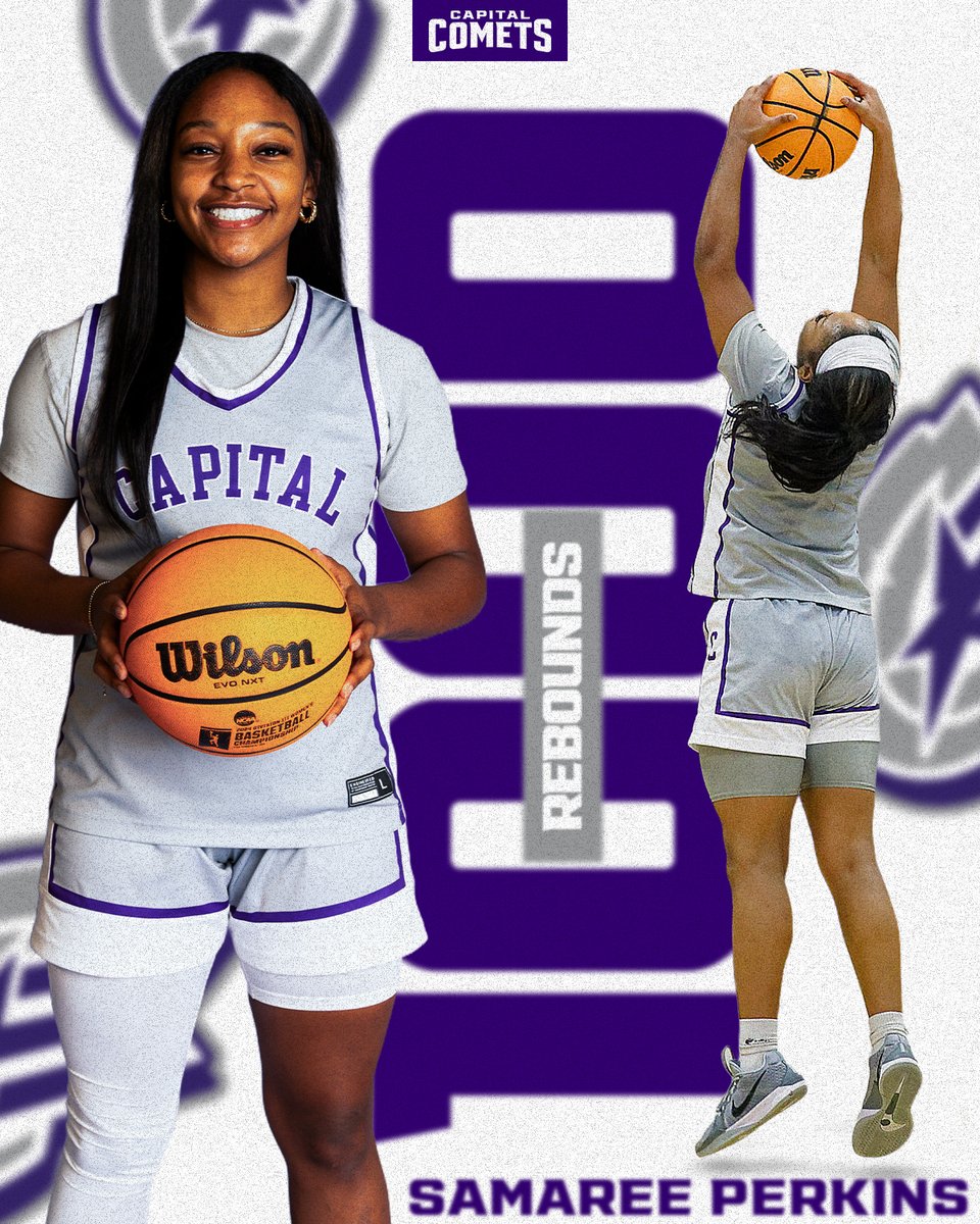 cap_athletics's tweet photo. 𝓜𝓸𝓻𝓮 𝓗𝓲𝓼𝓽𝓸𝓻𝔂

Samaree Perkins is the third player in @capwbb program history to surpass 1,000 career rebounds!

#CapFam | #CapWBB | #POTP https://t.co/Wnv2V1o9td
