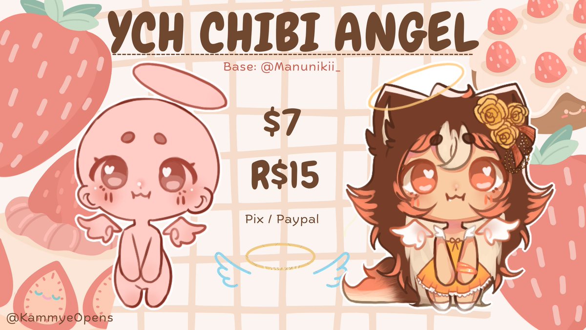 Oiie queridos!💖desculpem o sumiço, eu estou passando por um momento difícil e preciso muito de uma forcinha, então abri o "YCH Chibi Angel!"🪽🍓 Cada um por apenas R$15, Intl friends: $7 via PayPal! 💌 Se puder dar RT pra ajudar ficarei muito grata! obrigada de coração🥹✨#YCH