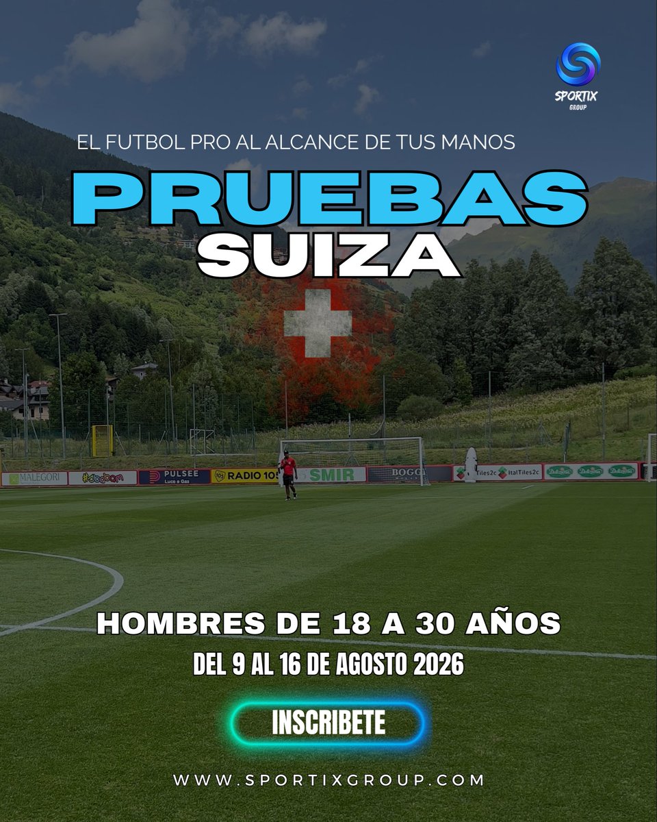Sportixgroup's tweet photo. ¿Quieres probarte en el fútbol europeo? 
✅ 8 días de competencia.
✅ 4-5 partidos contra equipos PRO/Semi-PRO.
✅ Hospedaje + Alimentación completa.
✅ Entrenamientos profesionales.
✅ Transmisión en vivo de los encuentros.
♂️ Hombres de 18 a 30 años.
https://t.co/H9XYGiPXGk https://t.co/LSg5lVeeRb