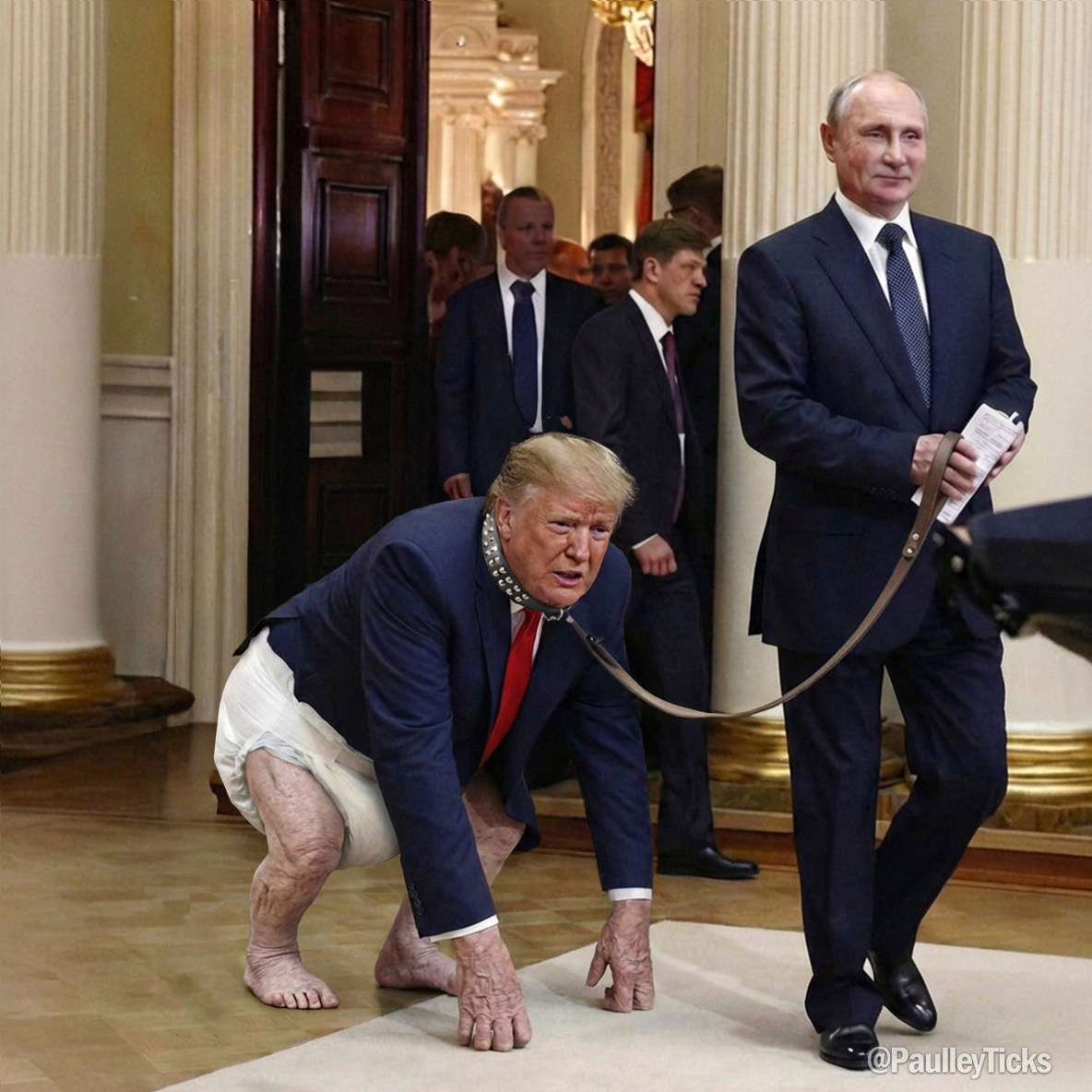 PaulleyTicks's tweet photo. Speaking of monkey business, remember when Donald Trump visited Russia, and Putin made a monkey out of him? https://t.co/JNLkUaLp1R