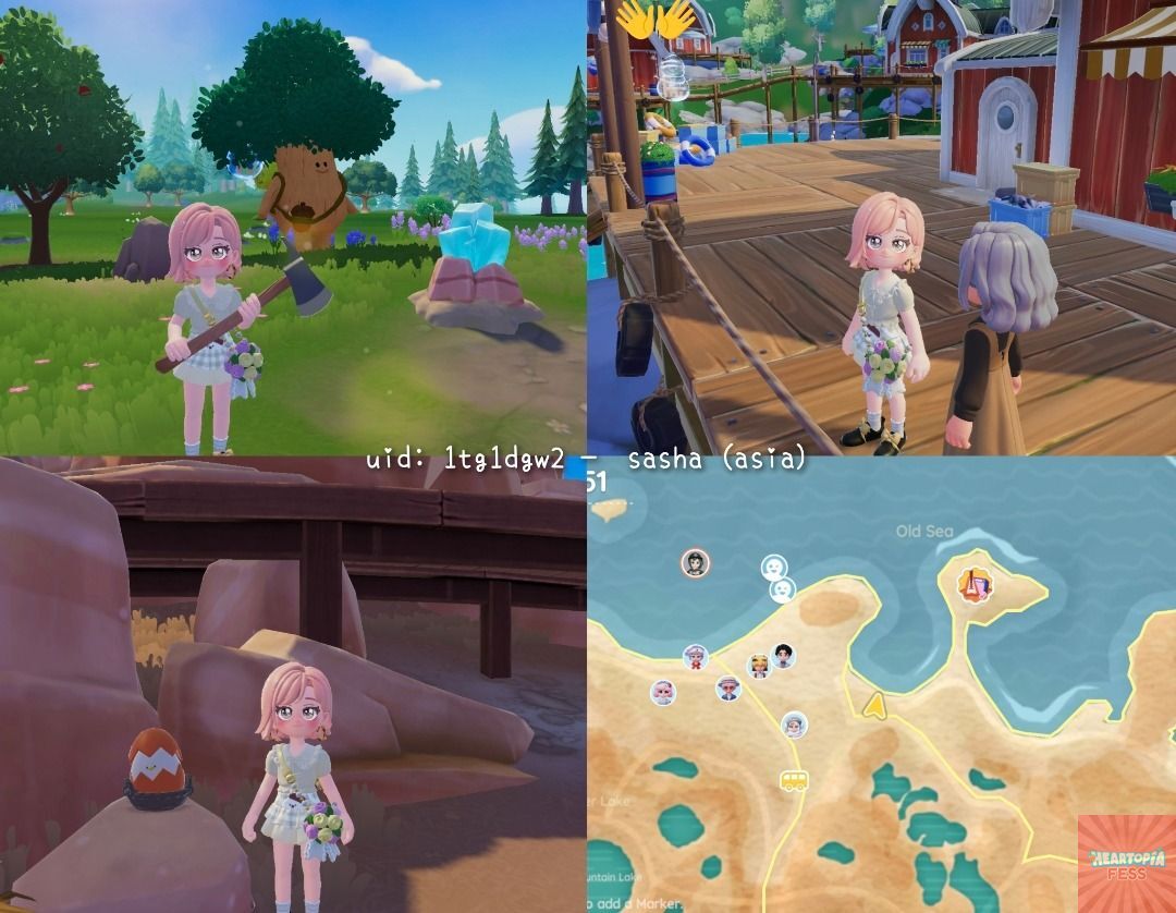 heartopia_fess's tweet image. Pagi warga !hato 🌞 Hari ini Oak 🌳 dan Fluorite 💎 ada di Rumah No. 12, Telur Orange 🥚🧡 di kopi dekat jembatan lokasi winter frost (titiknya aku sertakan), Bubble 🫧 didekat NPC Marin di fishing village! 😊