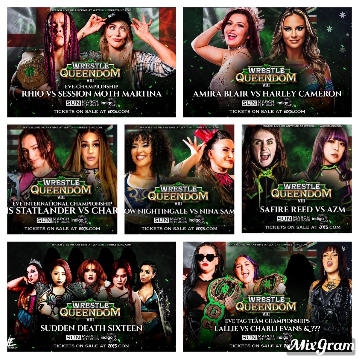 WillOspreay's tweet photo. Sunday 8th March 
@ProWrestlingEVE “Wrestle Queendom 8”
Indigo, 02 Arena

🎟️ https://t.co/SWpFZdupSH

~Match card~
Rhio (c) Vs Session Moth 
Amira Blair Vs Harley Cameron 
Kris Statlander (c) Vs Charlie
Willow Nightingale Vs Nina Samuels
Safire Reed Vs AZM
LALLIE (c) Vs Charli Evans & ???
Sudden Death 16

More TBA