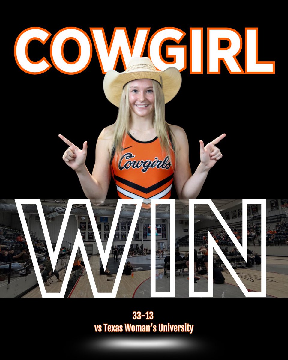 COWGIRL WIN 🤠🧡

A big team effort and a dominant performance as the Cowgirls take the dual 33–13 over Texas Woman’s University. Proud of the fight, the grit, and the growth—this group keeps raising the bar.

Let’s keep building. Cowgirls Rising. 🔥🤼‍♀️