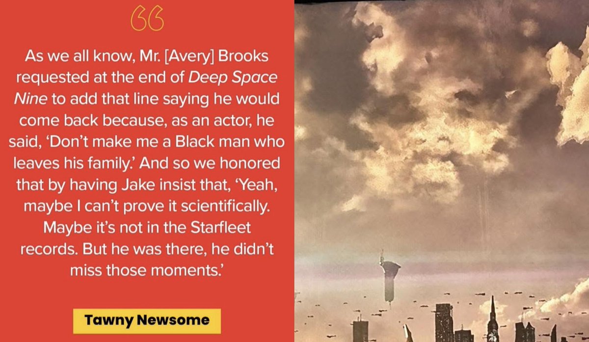 Found these words… they encapsulate how I feel about the episode… I’ve had the pleasure to visit DS9… walk the Promenade, sit in Sisko’s  chair, spin the Dabo wheel at Quarks… none of us know why Avery wasn’t there physically, in the end it doest matter, he was still there.